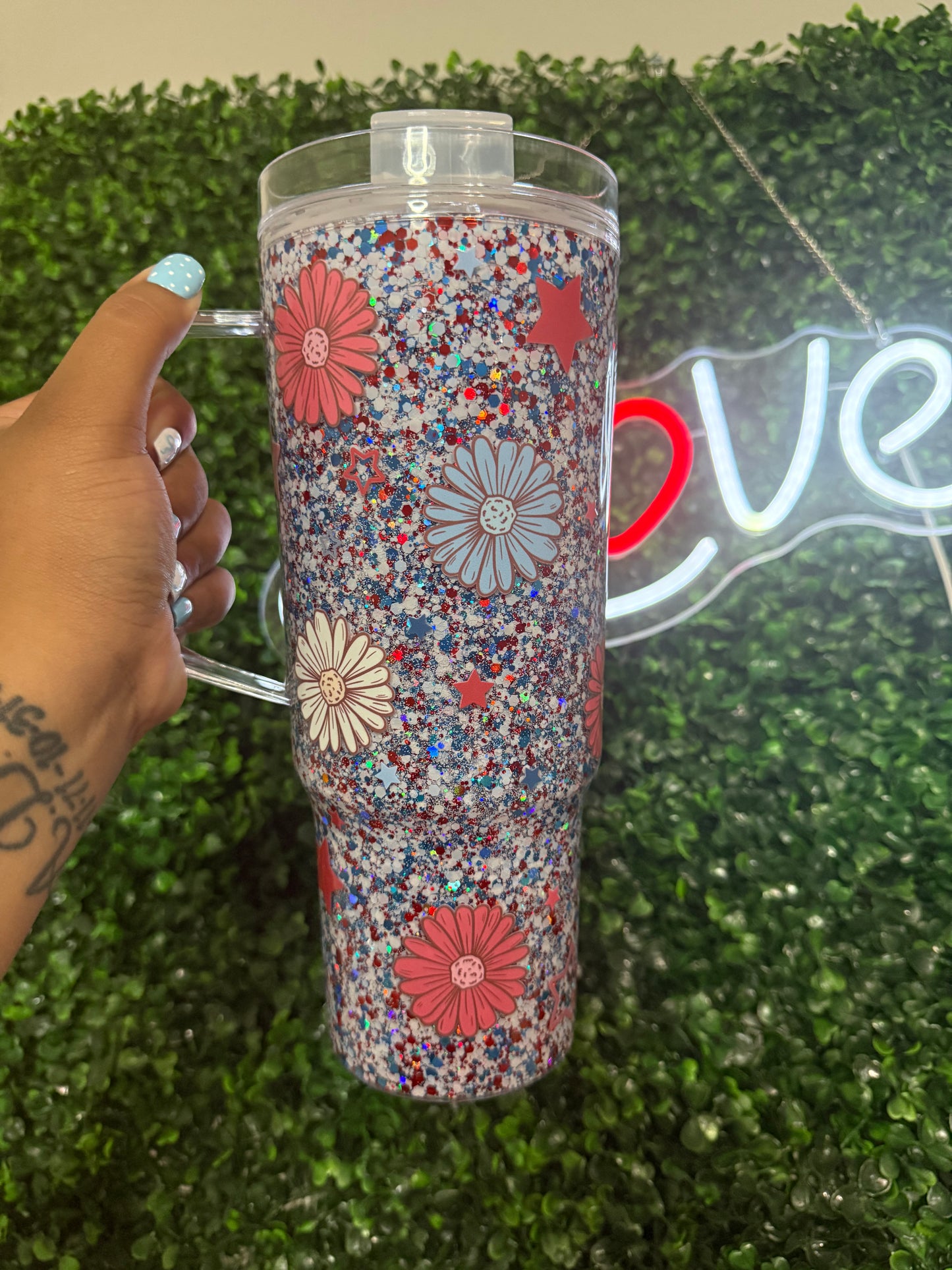 40oz glitter flowers
