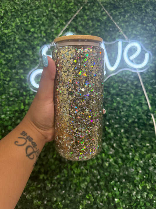 16oz glass glitter
