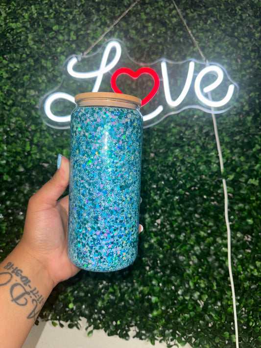 16oz glass glitter